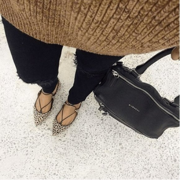 AQUAZZURA Christy Leopard print Calf Hair Point toe ankle wrap Flats 37.5 - Picture 6 of 7